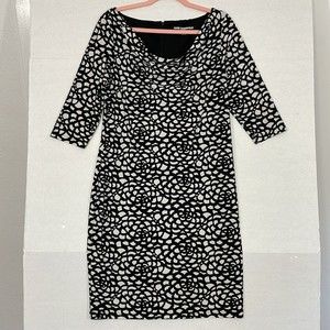 Karl Lagerfeld Dress, Lined, 3/4 Sleeves, Cowl Neck, Black & Cream, 12